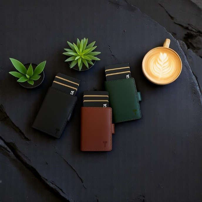 Hammer&Hide Genuine Saddle Leather Pop Up Wallet-Black with Black Aluminum case - Unisex