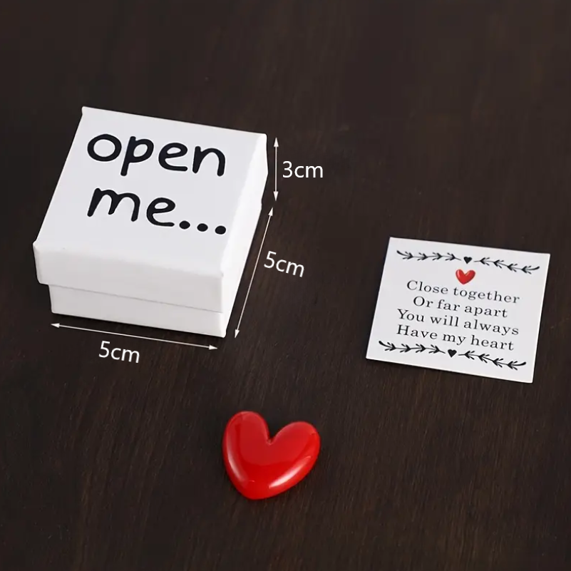 Message in a box with Red Resin Heart: Close together or far apart message