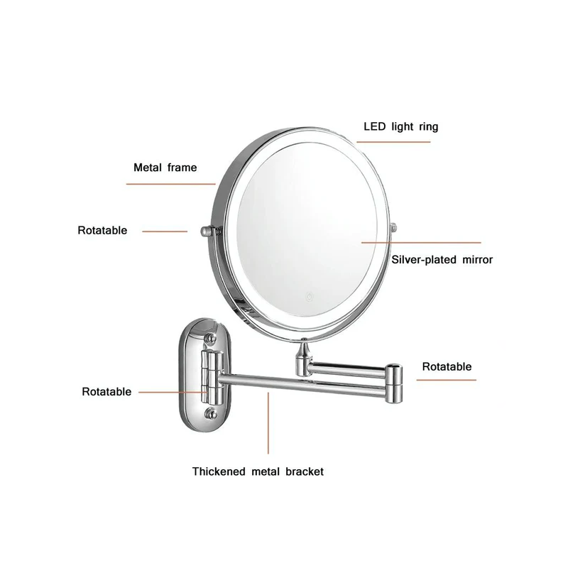 Reptronic Two sided LED wall mounted cosmetics mirror: X10 Magnifying