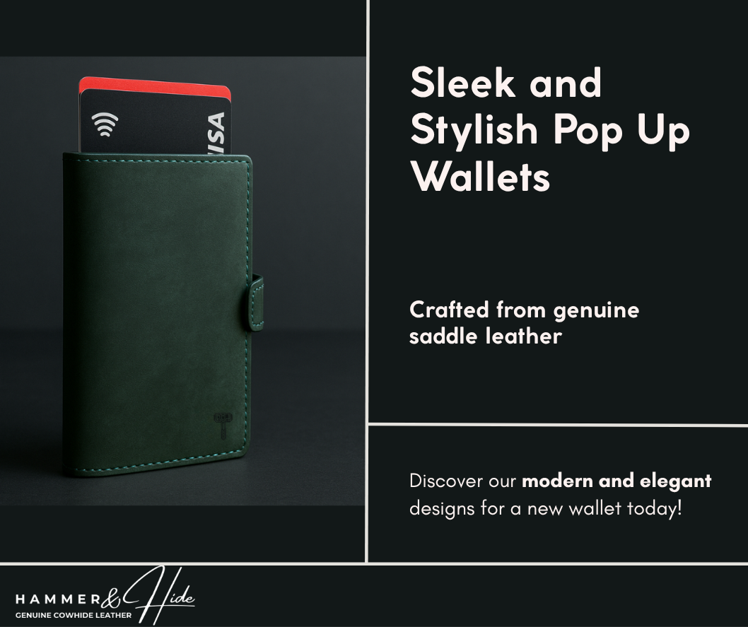 Hammer&Hide Genuine Saddle Leather Pop Up Wallet-Black with Black Aluminum case - Unisex