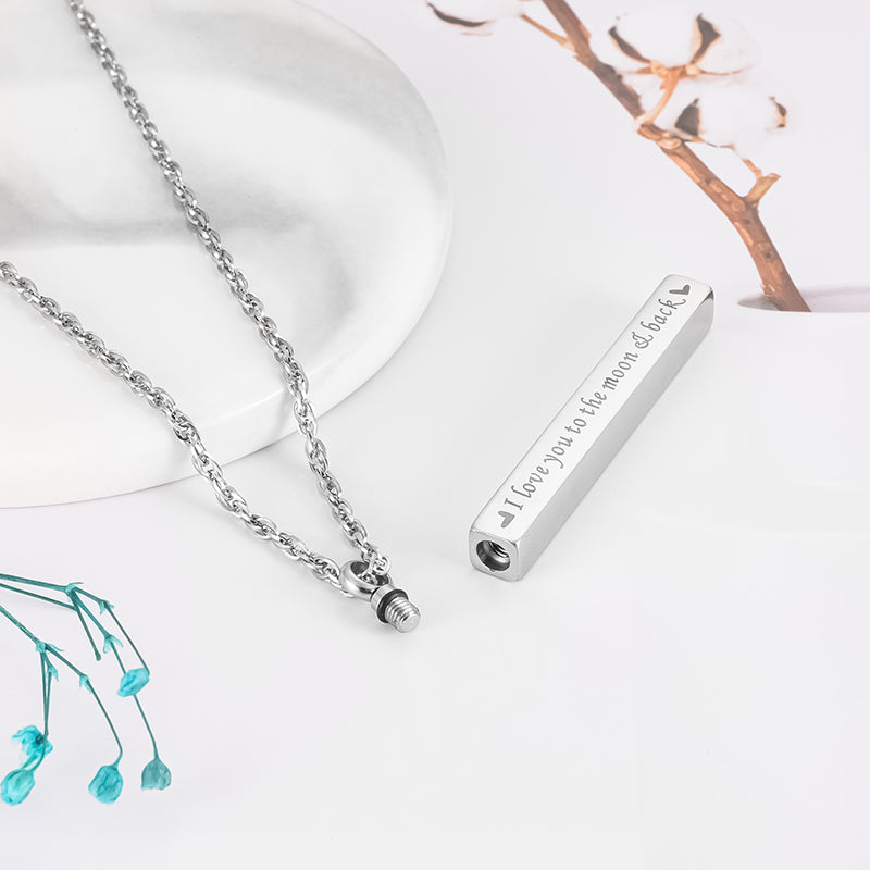 Memorial Safe Keeping Pendant - Vertical Bar - Love you to the moon and back