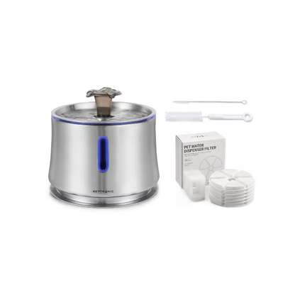 2.5L SS Fountain with water level window, filters & Cleaning kit-Value Pack
