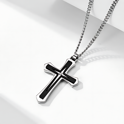 Memorial Black and Silver Cross with Zirconia stone