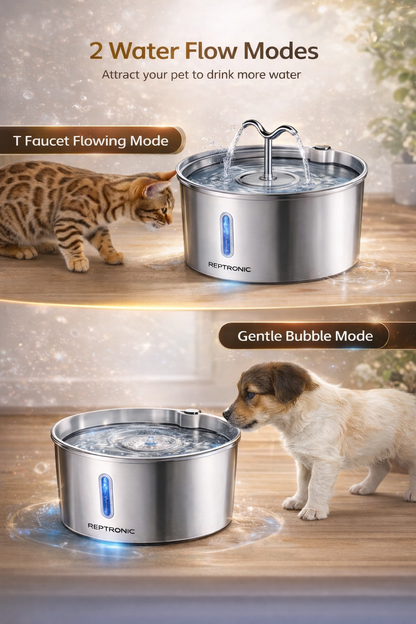 Reptronic Stainless Steel Large Pet Fountain with Water Level Window - 7L