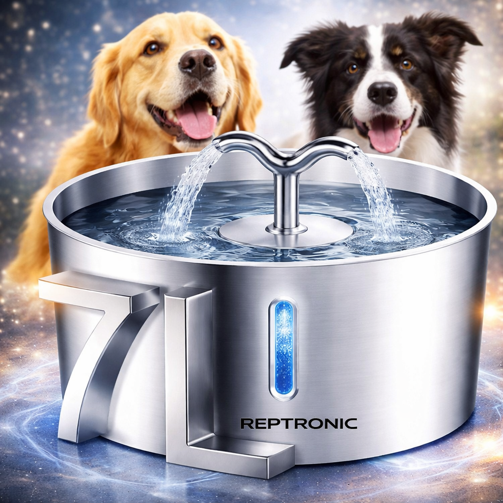 Reptronic Stainless Steel Large Pet Fountain with Water Level Window - 7L