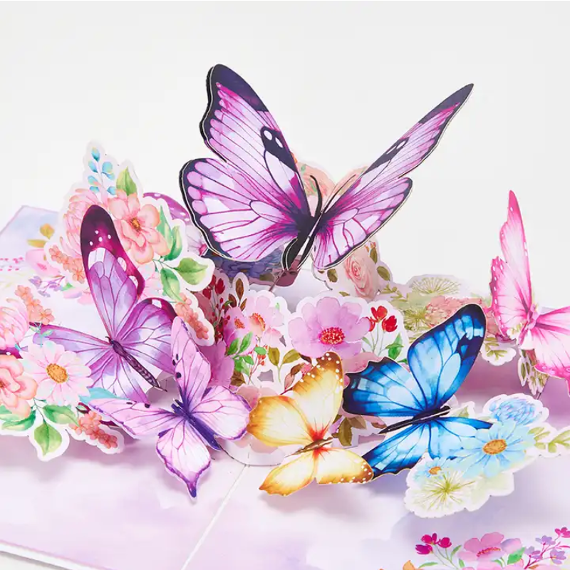 Colorful Butterflies and flowers Pop up 3D card with envelope