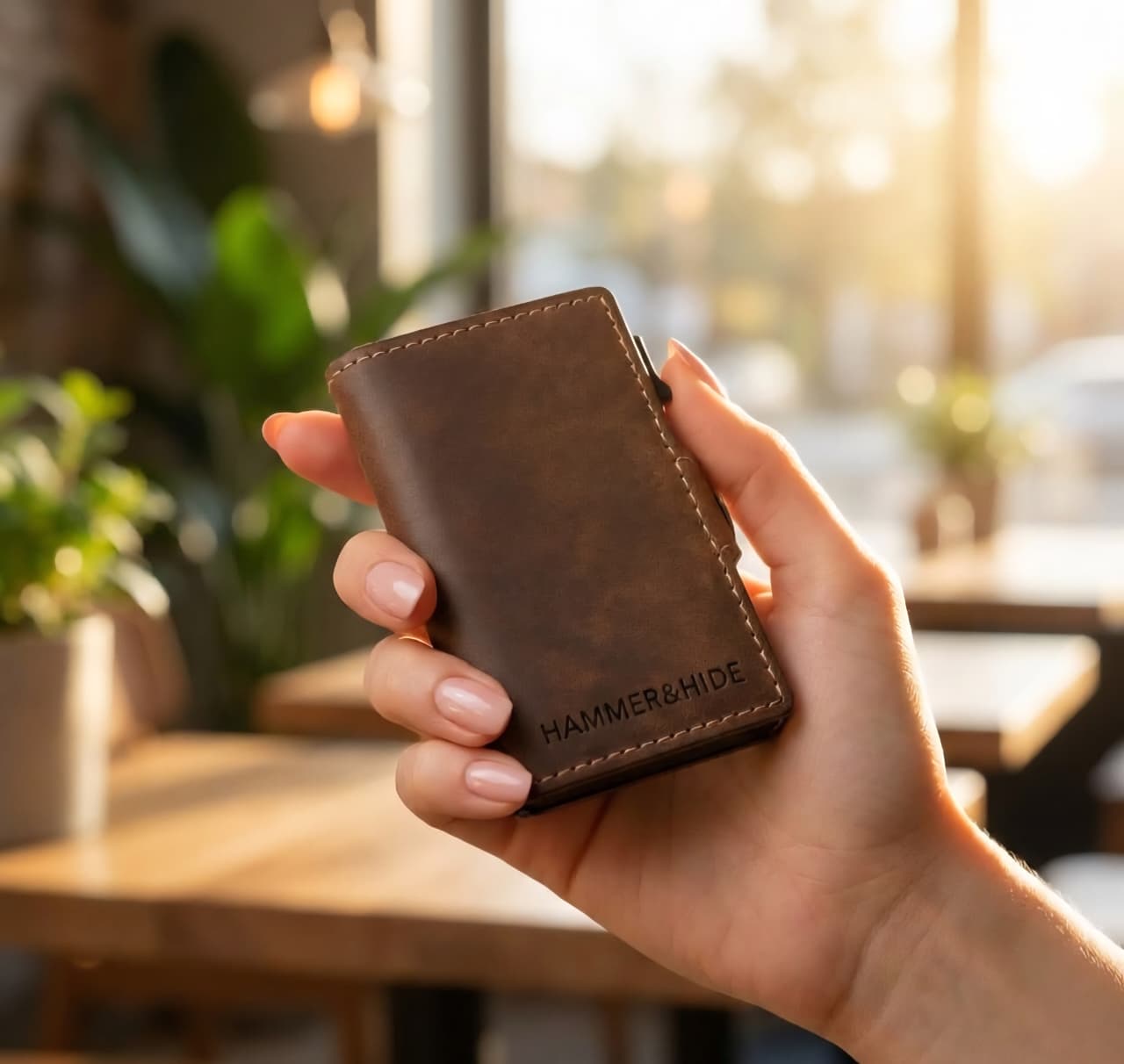 Reptronic Hammer&Hide Genuine Saddle Leather Pop-up Wallet