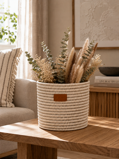 Handwoven Ilala Palm Storage Basket with Handles - Natural