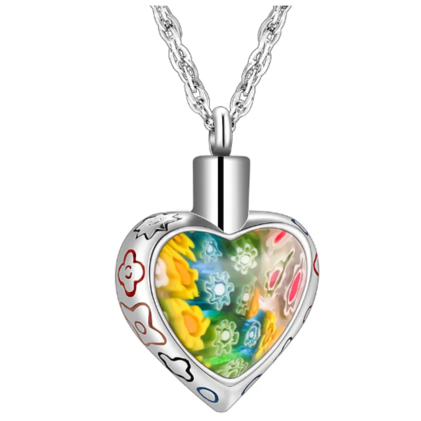 Memorial Safe Keeping Pendant - Colorful Stainless Steel Heart