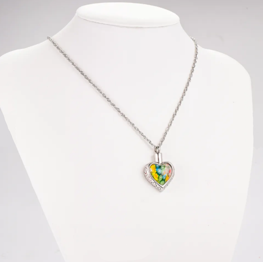 Memorial Safe Keeping Pendant - Colorful Stainless Steel Heart