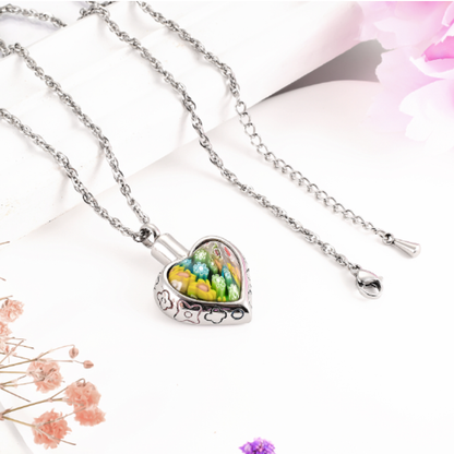 Memorial Safe Keeping Pendant - Colorful Stainless Steel Heart