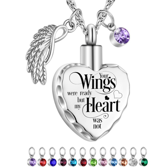 Memorial Safe Keeping Pendant: Your Wings Were Ready-Heart Patterned Edge