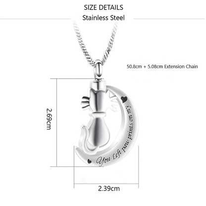 Memorial Pendant - Cat On The Moon: You Left Paw Prints On My Heart