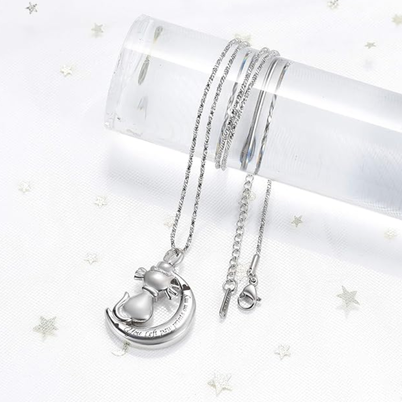 Memorial Pendant - Cat On The Moon: You Left Paw Prints On My Heart