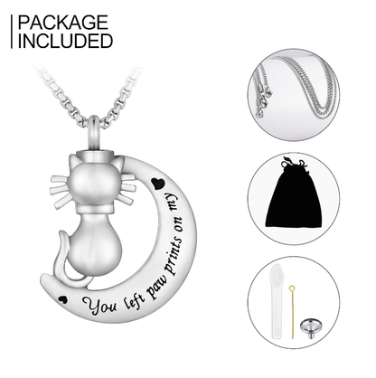 Memorial Pendant - Cat On The Moon: You Left Paw Prints On My Heart