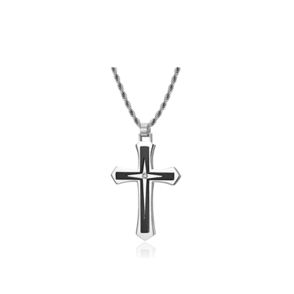 Memorial Black and Silver Cross with Zirconia stone