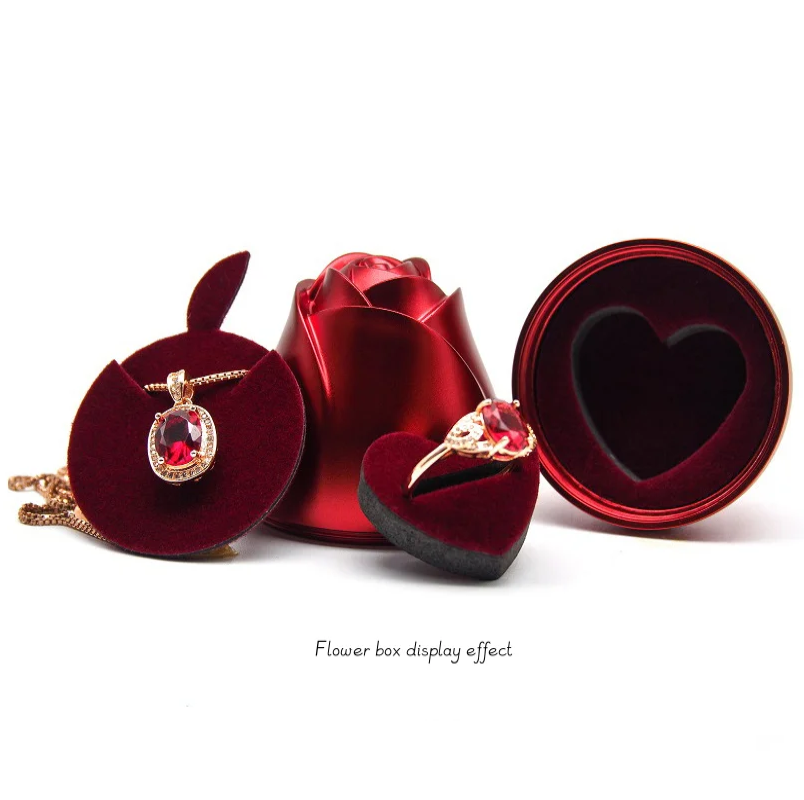 Metal Red rose ring holder/case