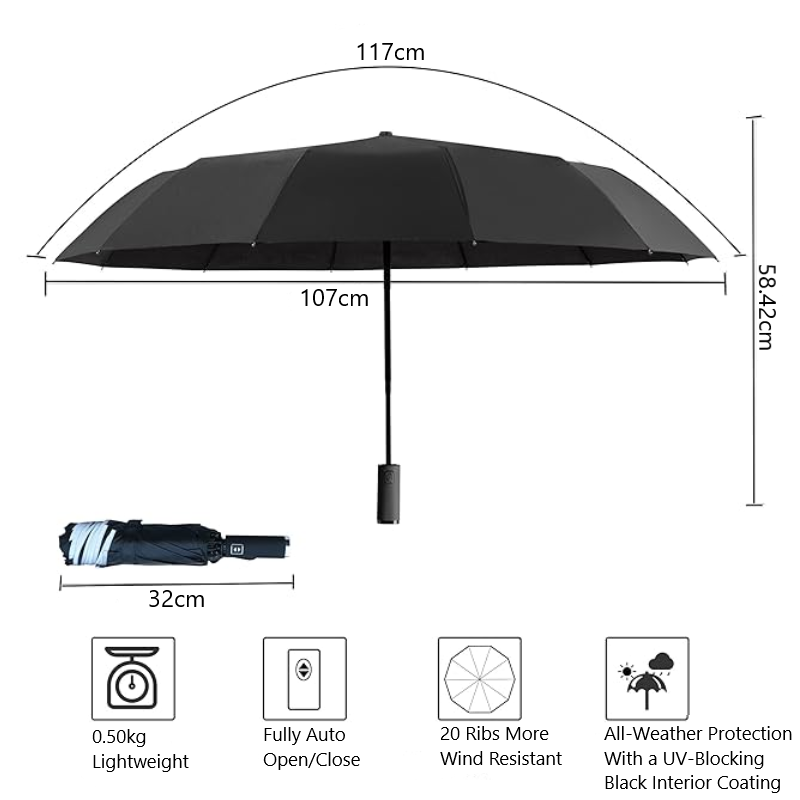 Reptronic 10-Rib Auto Open/Close Umbrella With Durable Iron Alloy Frame