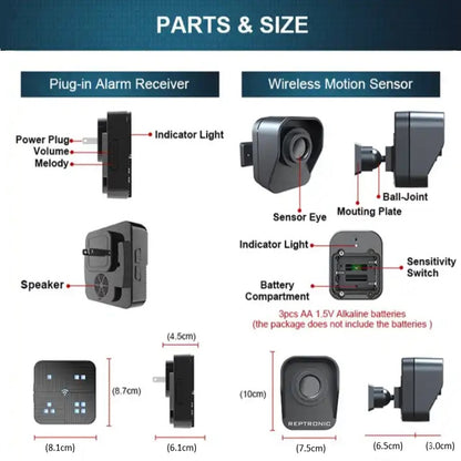 Reptronic 4x Wireless motion sensors with indication receiver alarm RPTDP03