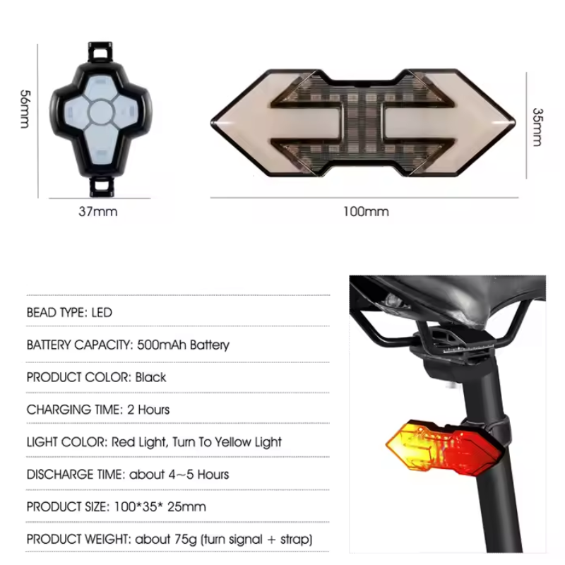 Bicycle Bike Remote Control LED Turn Signal Indicators Rear Taillight