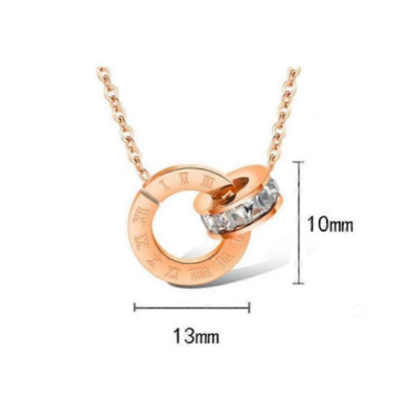 Stainless Steel Interlocking Roman Numeral Necklace - Rose Gold Plated