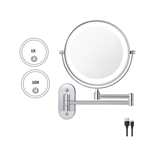 Reptronic Two sided LED wall mounted cosmetics mirror: X10 Magnifying