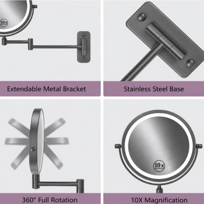Reptronic Two sided LED Wall Mounted mirror Brush Dark Grey: X10 Magnifying