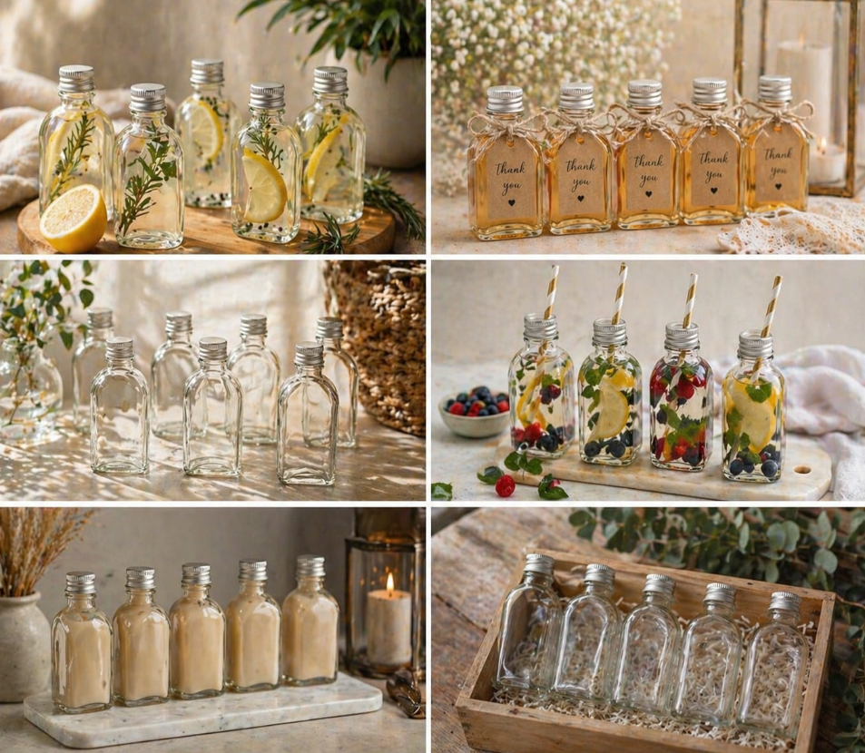 Glass Bottles with Silver Caps 200ml - Set of 5