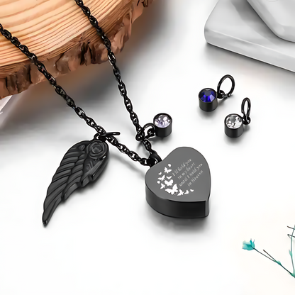 Memorial Safe Keeping Pendant - Stainless Steel Black Heart with Birthstone