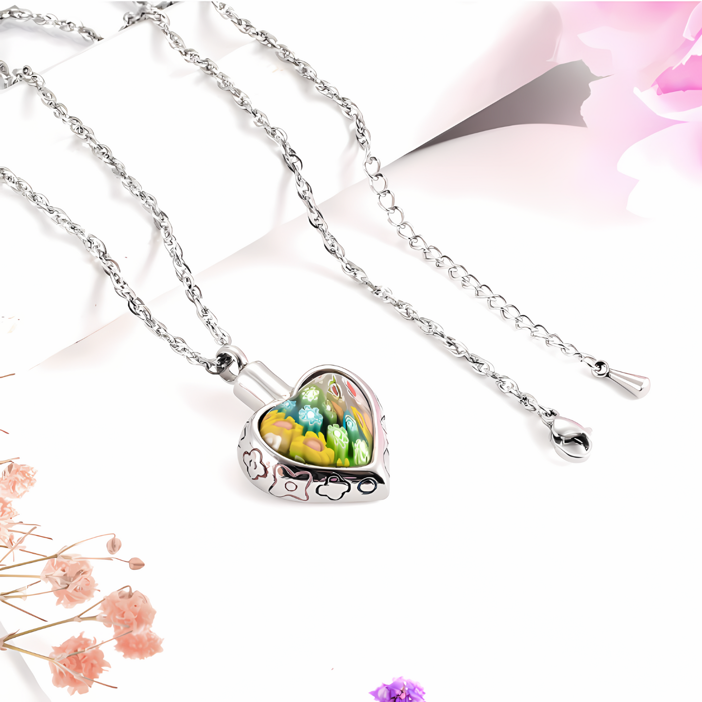 Memorial Safe Keeping Pendant - Colorful Stainless Steel Heart