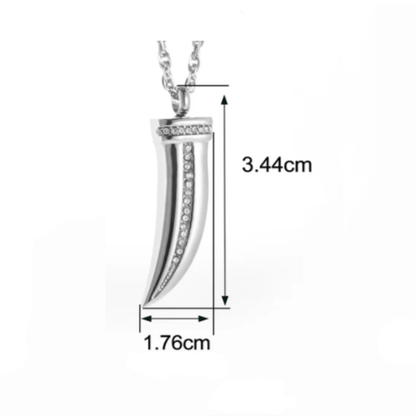 Memorial Safe Keeping Pendant - SS Silver Cubic Zirconia Horn/Tooth Shape