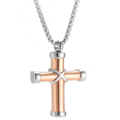 Memorial Safe Keeping Pendant - Cross with Silver Edges