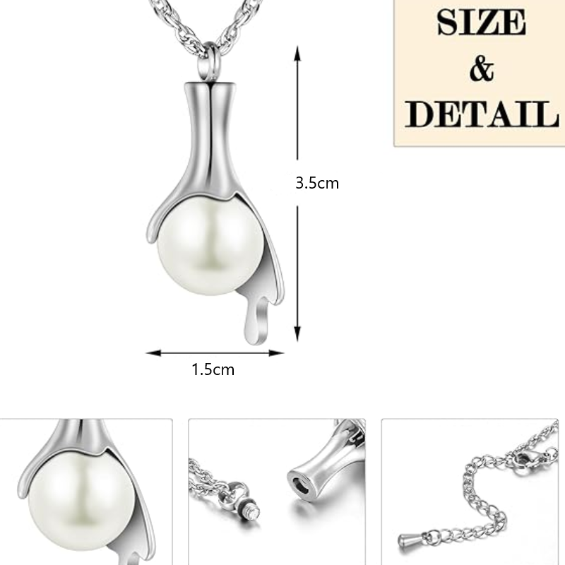 Memorial Safe Keeping Pendant - Pearl Teardrop with Silver Liquid Effect