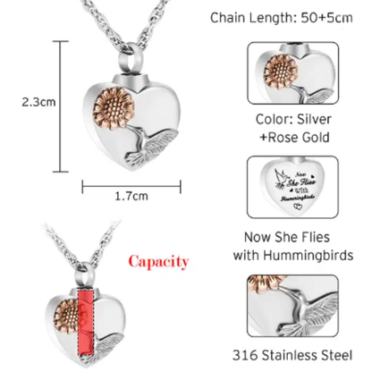 Reptronic - Memorial Safe Keeping Pendant- Rose gold sunflower on heart shaped pendant