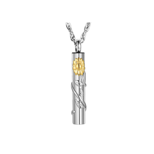 Memorial Safe Keeping Pendant- Sunflower Cylinder