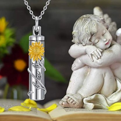 Memorial Safe Keeping Pendant- Sunflower Cylinder