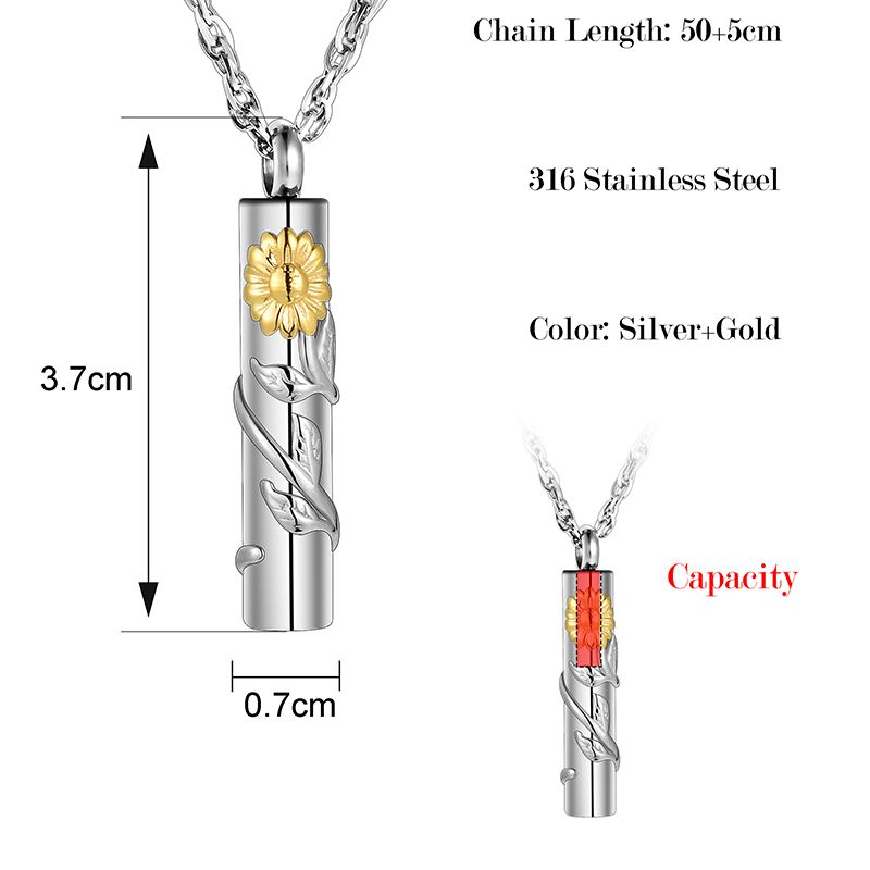 Memorial Safe Keeping Pendant- Sunflower Cylinder