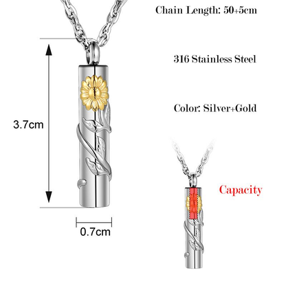 Memorial Safe Keeping Pendant- Sunflower Cylinder