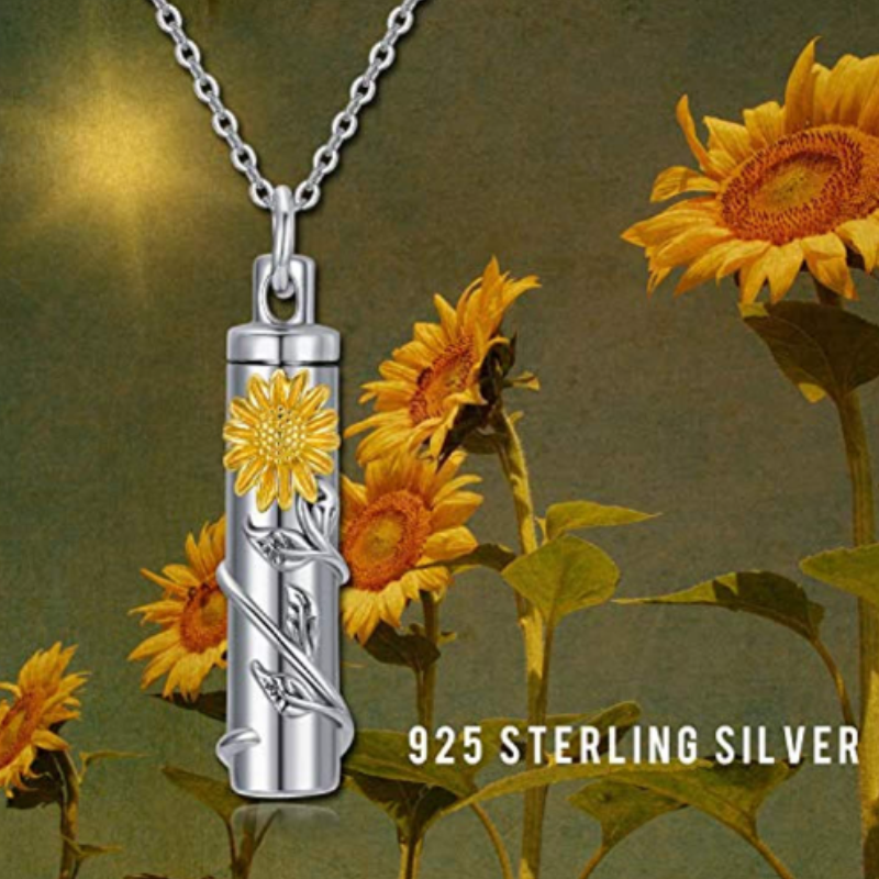 Memorial Safe Keeping Pendant- Sunflower Cylinder