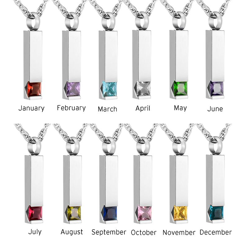 Memorial Safe Keeping Pendant - Birthstone Vertical Bar