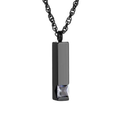 Memorial Safe Keeping Pendant-Black Stainless Steel Birthstone Vertical Bar