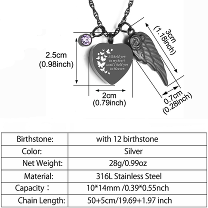 Memorial Safe Keeping Pendant - Stainless Steel Black Heart with Birthstone