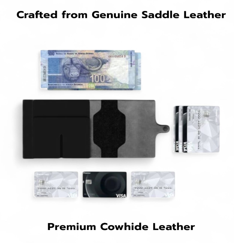 Reptronic Genuine Saddle Leather Pop-up Wallet - Black with Red Aluminum case with Red stitching