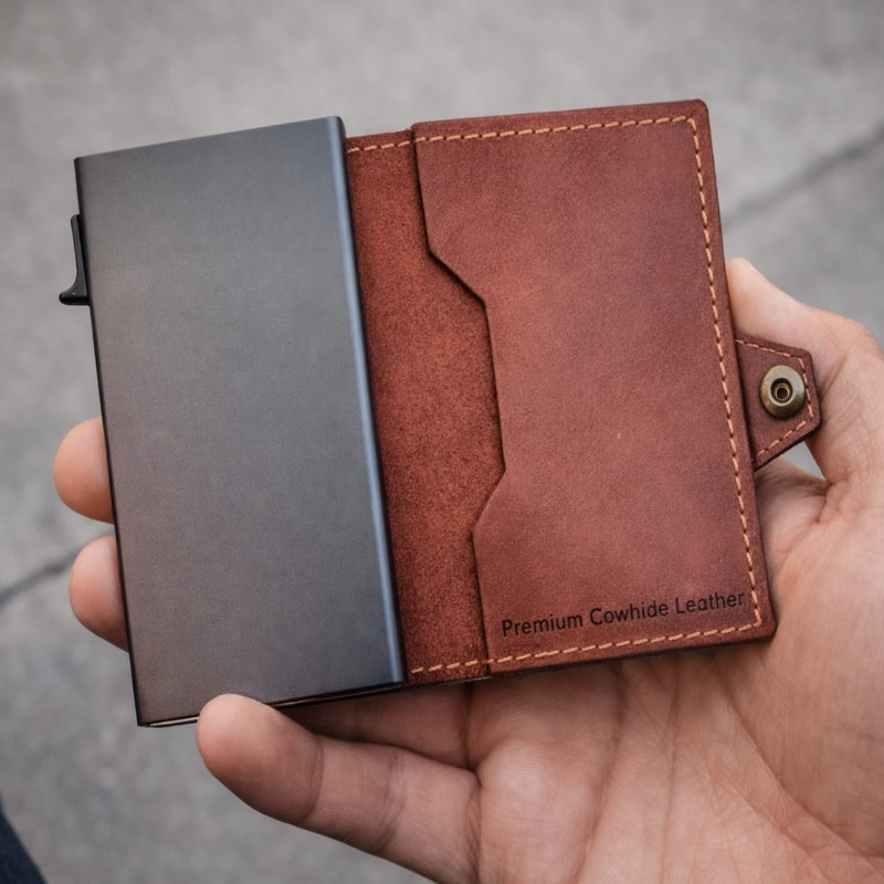Reptronic Hammer&Hide Genuine Saddle Leather Pop-up Wallet