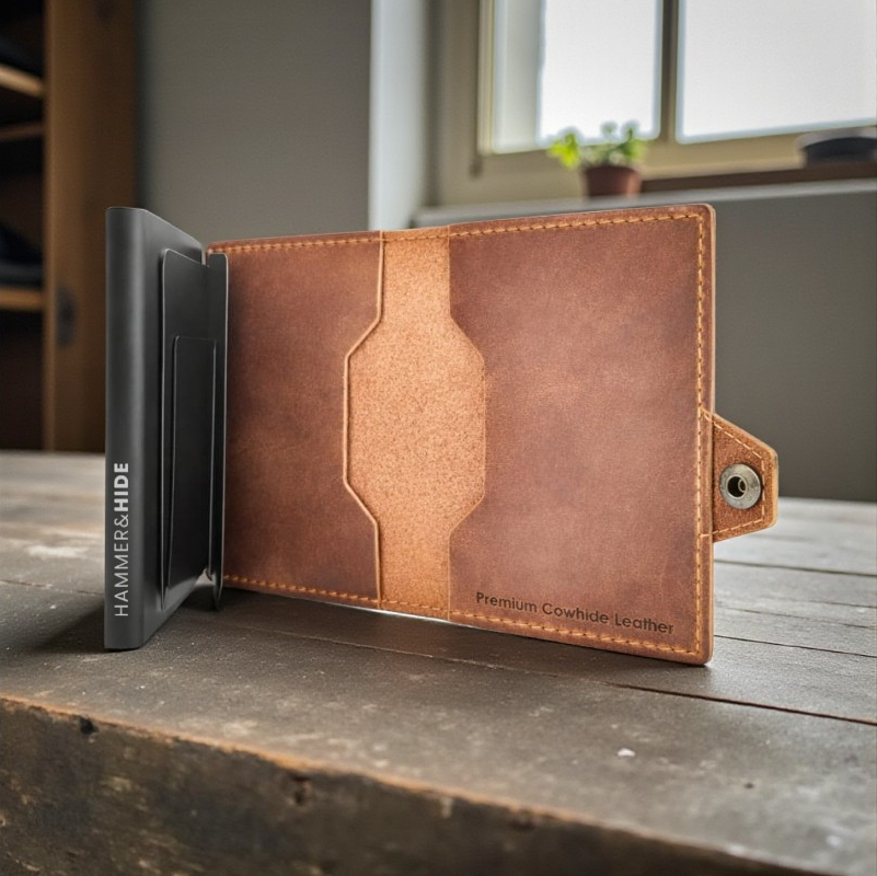 Reptronic Hammer&Hide Genuine Saddle Leather Pop-up Wallet