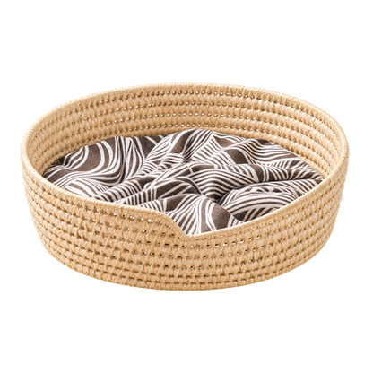 Handwoven Ilala Palm Pet Bed with Removable Cushion
