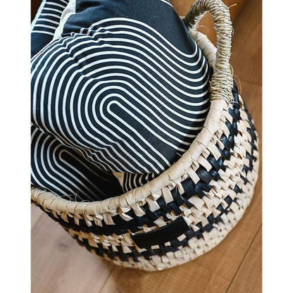 Zuri Handwoven Storage Basket with Handles - Natural Brown and Black