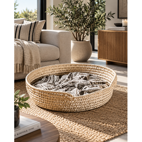 Handwoven Ilala Palm Pet Bed with Removable Cushion