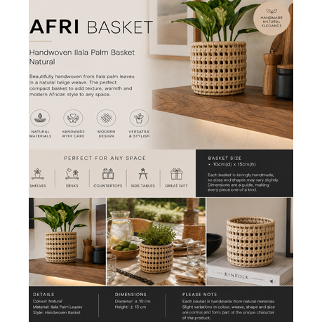 Afri Handwoven Ilala Palm Basket - Natural