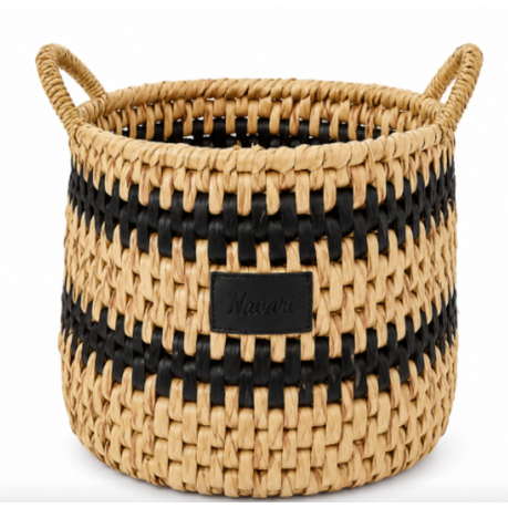 Zuri Handwoven Storage Basket with Handles - Natural Brown and Black